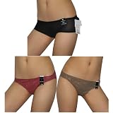 3 PACK: Ladies Mesh Lace Thong Panties Underwear / Knickers - 8 / XL