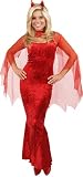Sexy Adult Womens Halloween Costume Devil Dress Outfit Red Panne Velvet Attached Cape