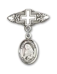 Sterling Silver Baby Badge with St. Madeline Sophie Barat Charm and Badge Pin with Cross