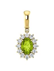 18K Yellow Gold 7.00x5.00mm Oval Cut Peridot and Diamond Pendant -- LIFETIME WARRANTY