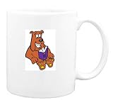 Mug with bulldog, smiling, reading, book, dog