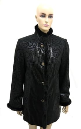 Women's Genuine Leather Coat with Mink Trims - XL
