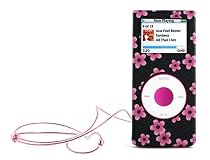 MCA - CHERRYBB - Housse PVC Cherry B. avec tour de cou m&eacute;tal rose pour iPod nano 1G et 2G - Noir &agrave; fleurs roses