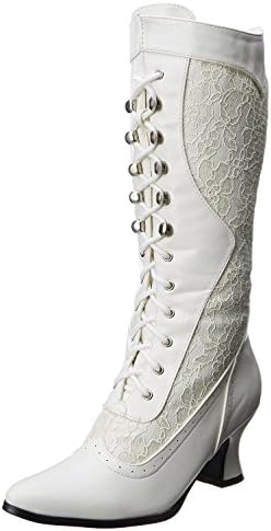 Womens Vistorian Boots Ivory White Mid Calf Boots Lace Shoes 2 1/2 Inch Heels