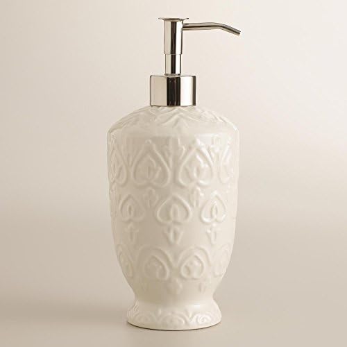 Ivory Embossed Ceramic Soap Dispenser 3.5"W x 8"H