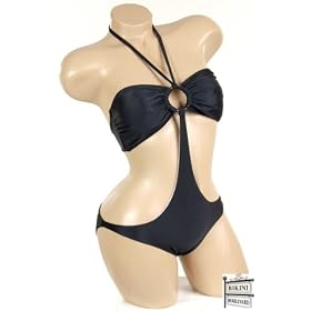 Sexy Trendy Cute Summer Black Bandeau Bikini Style Onepiece Monokini Bathing Suit Swimsuit Swimwear