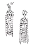 Elegant Bridal Round And Baguette long hanging C.Z. Sterling Silver Earrings