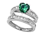 3.50 cttw Sterling Silver 14K White Gold Plated Lab Created Heart Shape Emerald Wedding Set - Gold Plated Silver