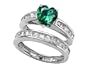 3.50 cttw Sterling Silver 14K White Gold Plated Lab Created Heart Shape Emerald Wedding Set Size 6