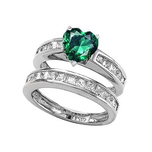 Buy 3.50 cttw Sterling Silver 14K White Gold Plated Lab Created Heart Shape Emerald Wedding Set - Gold... by Finejewelers