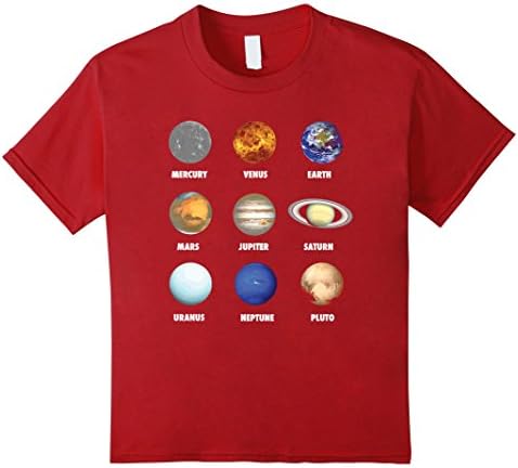 Kids Kids Planets Sun Solar System Boys and Girls Youth T Shirt 4 Cranberry