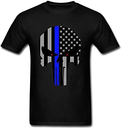 Baigo Blue Line The Punisher Logo T Shirt Short Sleeve for Man Black XL