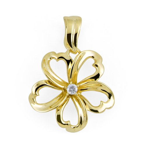 Plumeria Pendant with Diamond in 14K Yellow Gold - 22mm