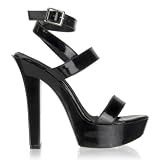 Sugar 5 Inch Sexy Black Shoe Womens High Heel Shoes Stack Heel Ankle Wrap Black / Black Pleaser CLEARANCE