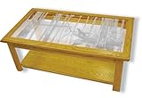 IMAGE OF Oak Glass Top Coffee Table With Duck Hunting Etched Glass - Duck Hunting Coffee Table Furniture - Unique Duck Hunting Gift Ideas - Fully Assembled - 39