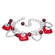 Fashion Maroon Red Evil Eye Square Beads Ball Love Heart Womens Bracelet
