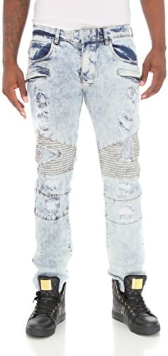 Genuine Nova Men's Slim Fit Moto Biker Denim Jean-Ice Blue-32/32