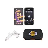 Lakers Bundle w Black Mamba Crystal Silicone Case, Lakers Leather Pouch, & Car Charger For AT&T Verizon Apple iPhone 4