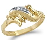 14k Yellow and White Gold Two Tone Dolphin Fish Ring