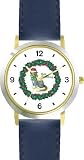 Gray Cat in Christmas Wreath - JP - WATCHBUDDY® DELUXE TWO-TONE THEME WATCH - Arabic Numbers - Blue Leather Strap-Size-Women's Size-Small