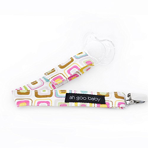 Ah Goo Baby Pacifier Clip, Easy & Quick Velcro Attachment, Gumdrop Pattern