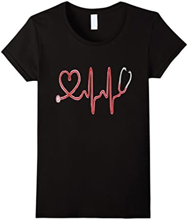 Women's Nurse Heartbeat Heart Beat T- Shirt Gift for Nurses RN Small Black