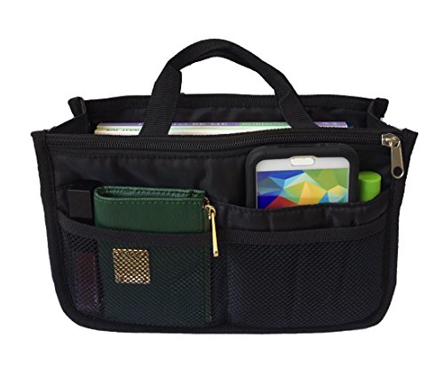 RW Collections Handbag Organizer, Liner, Sturdy Nylon Purse Insert (Large, Black)