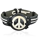 Fashion Rope Leather & Bone Peace Sign Watch-Style Bracelet