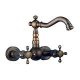 Vintage Wall Mount Kitchen Faucet with Double Cross Handle, Antique Brass