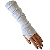 IMAGE OF White Tight Fit Long Arm Warmers W/Thumb Hole