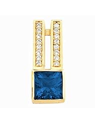 18K Yellow Gold Princess Cut Chatham Created Sapphire and Diamond Pendant -- LIFETIME WARRANTY