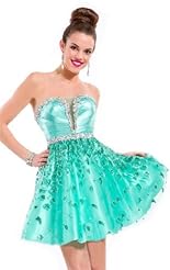 Chiffon/Taffeta/Tulle Crystals Applique Beaded Lace Crystal Backless Bandage Dress/Mini Dress 