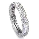 Sterling Silver Cubic Zirconia CZ 3 Row Eternity Wedding Ring