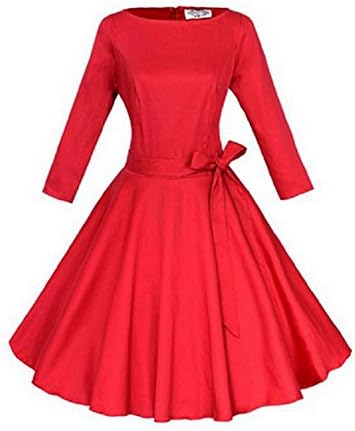 1950's Solid Color Boat Neck 3/4 Sleeves Pleated Hem Party Dress