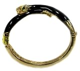 Gold Coated Bangle Braclet with Green Eyed Cubic Zirconia Black Onyx Snake - Fashion Bracelet