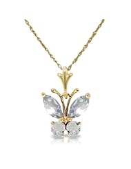 14k Solid Gold 18" Necklace with Aquamarine Butterfly Pendant