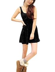 Polyester/Spandex/Velvet Open-Back  Stretchy Sleeveless Skater Dress/Mini Dress  With Ruffles