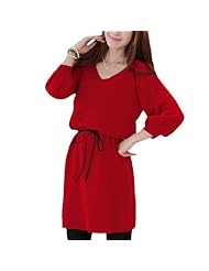 V-neck Bishop Belted Cotton/Polyester  Dress