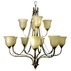 Yosemite Home Decor 7648-12AF El Portal 12 Light Chandelier, Champagne Glass Shades, Antique Flemish Finished Frame, 37" x 35"