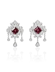 Diamond 18k White Gold and Pink Tourmaline Dangle Earrings