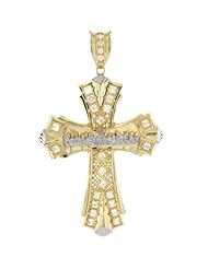 14k Two-Tone Yellow and White Gold Small Last Supper CZ Cross Pendant