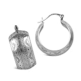Sterling Silver Southwestern Blanket-Pattern Hoop Earrings