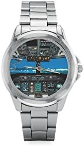 Airplane Cockpit / Aircraft Cockpit Pattern Unisex Stainless Steel Watch,Watch Face Diameter: 1.61"