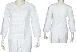 Womens Shirt Cotton Long Sleeve Top Blouse Chikan Embroidery Size XS (ctop402)