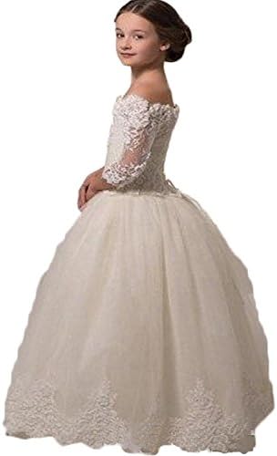 jjhouses Girls Lace Sleeve Appliques Ball Gown Flower Girl Dress For Wedding (7, White)