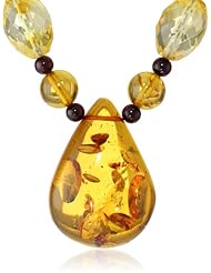 Multicolor Amber Faceted Bead Necklace with Honey Amber Pendant Necklace , 18"