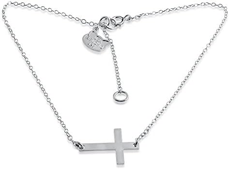 Simple Sideways Cross Pendant Charm Anklet (sterling-silver)