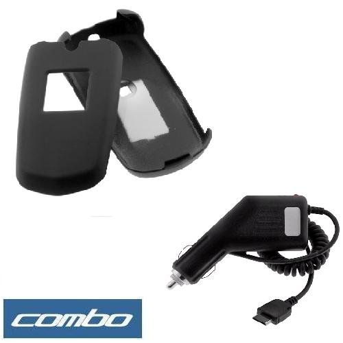 Black Rubberized Snap On Crystal Hard Case + Rapid Car Charger for Verizon Samsung Smooth SCH-U350 Cell Phone