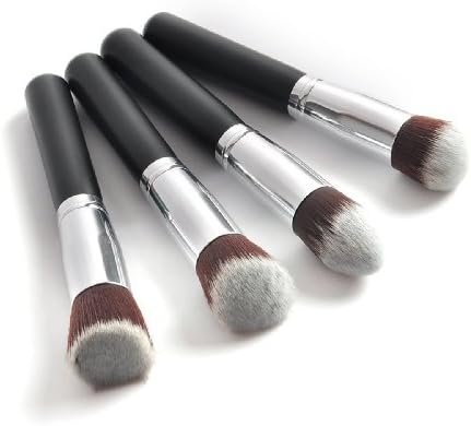 Evalley 4Pcs Black&Silver Mygal Complete Pro Foundation Makeup Tools Cosmetic Kabuki Brushes Blending Face Eye Brushes Kit Sets