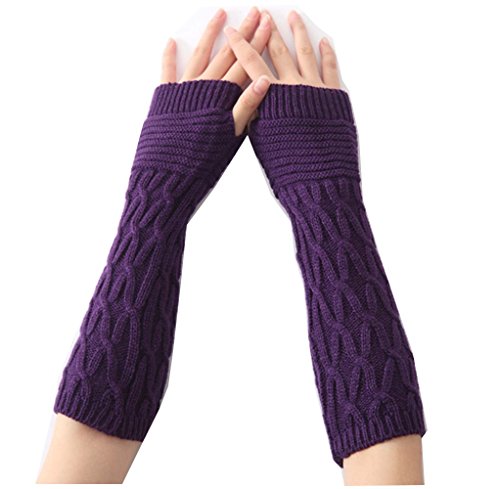 Generic Women's Knitted Crochet Winter Warmer Braided Arm Fingerless Soft Gloves, Grey
